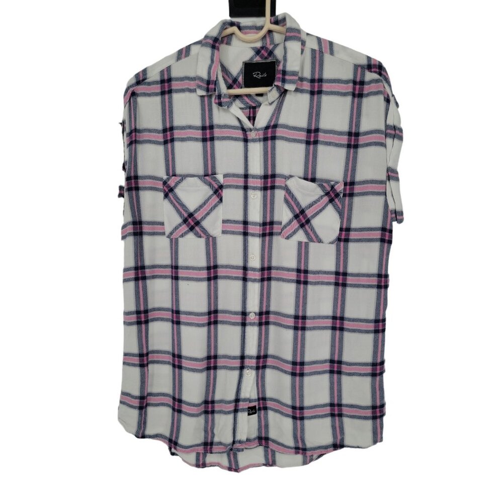 Rails Size Medium Womens Top Pink White Plaid Short Sleeve Button Up Shirt